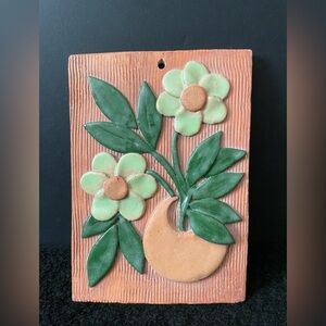 Floral Terra Cotta Pottery Tile Wall Art